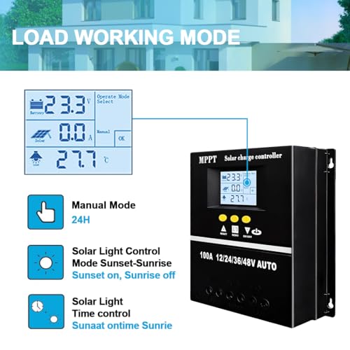 Y&H 60A Solarladeregler 12V24V36V48V LCD Intelligenter Regler Max 100V Eingang Dual USB für Blei-Säure/Lithium,Kommunikationsbasisstationen,Stromversorgungssysteme,Signalleuchten,Straßenbeleuchtung