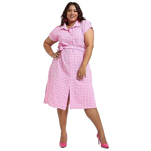 Image of Instafab Plus Women's Dress for Casual Wear | Short Sleeve | Plus-Size Fit | Polyester Fabric | V-Neck Dress Crafted with Comfort Fit for Everyday Wear