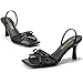 SKETOE Kitten Heels for Women Square Toe Mesh Sandals Bow Knots Heels Open Toe Sandals for Women Comfortable Dressy Shoes for Wedding Party, Black