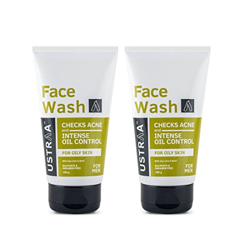 Image of Ustraa Face Wash - Oily Skin - 2 x 100g (Pack of 2) - With Basil & Key Lime - For Acne-Prone Skin | No SLS | Checks Acne & Blackheads | Control Excess Oil, Removes Dirt and Helps Repair Skin