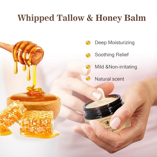 GUAN JING Natural Beef Tallow & Honey Balm Cream – Ultra-Nourishing Moisturizer with Grass-Fed Tallow, Hydrates & Nourishes Face, Body & Hands