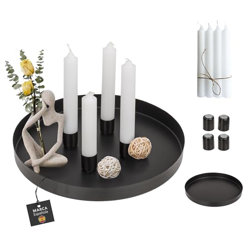 Bandejas Decorativas Con 4 Velas Blancas