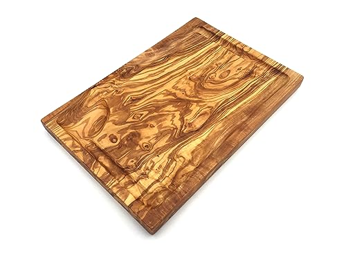 Tabla de carne con surco para zumo de 30 cm, rectangular, tabla de trinchar, tabla de madera, de madera de olivo hecha a mano