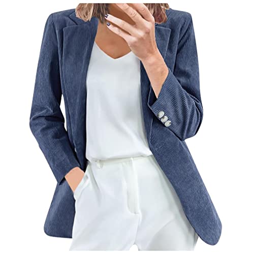 SHZFGUI Cord-Blazer für Damen, offene Vorderseite, lange Ärmel, Revers,...