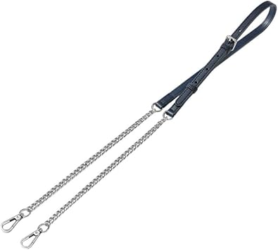Dark Blue Leather & Silver Chain Adjustable Shoulder Strap Replacement for Handbag Purse Bag, Detachable Crossbody Strap