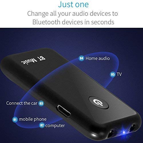 Bluetooth Transmitter and Receiver Splitter 2-in-1 - High Fidelity Long Range Low Latency Audio Bluetooth Adapter with Audio Cable + RCA Cable + USB Charging Cable - Thumbnail 4
