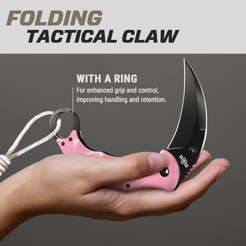 Image of GOOD WORKER Pink Karambit Folding Knife - SharpTiger Claw Blade with Liner Lock and Aluminum Handle - Best Pocket Knives for Military Hunting Camping EDC for Men - Gifts for Women X-42 P