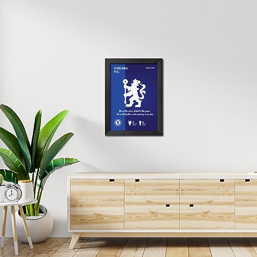 Image of TenorArts Chelsea Football Club Poster White Logo Laminated Photo Frame Painting with Matt Finish Black Textures(12 inches x 9inches)