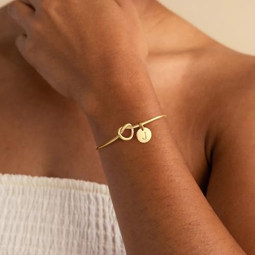 Image of M MOOHAM Mothers Day Gifts - Dainty Tie the Knot Letter A-Z Initial Bracelet for Women 14K Gold Plated Cuff Bangle Bracelet Jewelry Personalized Bridesmaid Proposal Gifts for Women