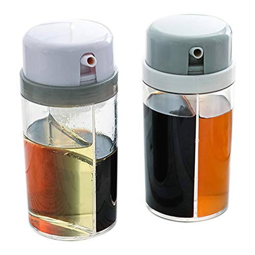 SODIAL Kitchen Supplies 2-In-1 Plastic Bottle Household Leak-Proof Oil Jar Seasoning Seasoning Bottle, 2 Pack