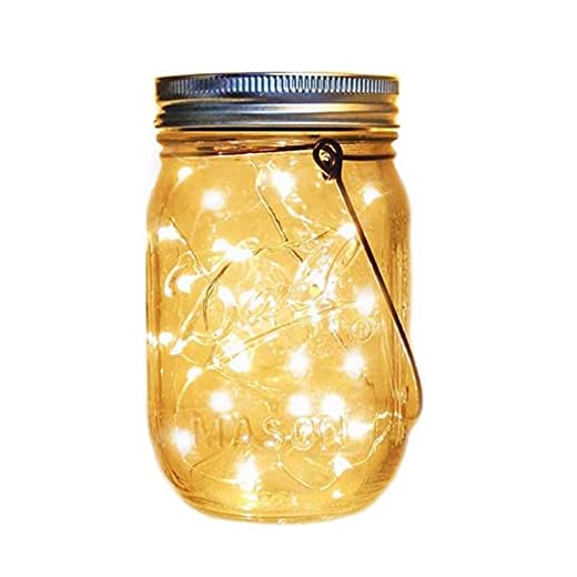 SANGSHI Solcellsljusslinga utomhus, Mason Can Light, glödlampor ljusslinga utomhus varm vit trädgård ljusslingor utomhus inomhusbelysning dekorationslampa för bröllop, rum, trädgård