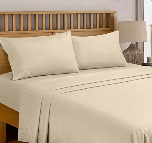 Image of Royale Linens 300 Thread Count 100% Long Staple Combed Cotton Flat Sheet - Super Soft - Top Sheets - Full Flat Sheet Sold Separately - Breathable, Cool & Crisp Percale Sheets Only (Full, Cream)