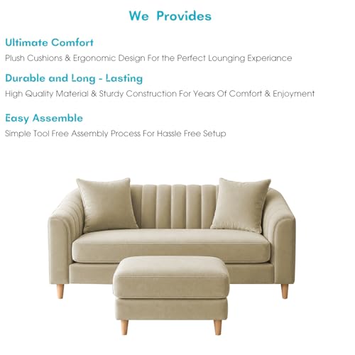 Image of Doraldo 2 Seater Sofa Set with Ottoman for Living Room (Cream) Premium Fabric Sofa
