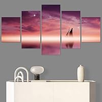 SIGNWIN 5 Panel Canvas Wall Art Modern Art Astronomy & Space Dramatic Minimalist Moon Multicolor Photography for Home Decorations Ready to Hang - 60