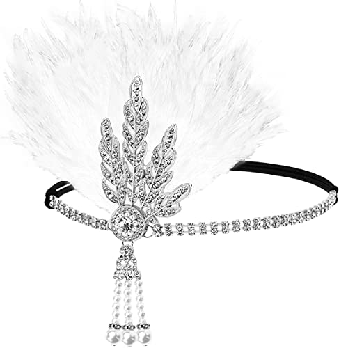 FERCAISH 1920s Flapper Headband, Roaring 20s Black Feather Crystal Bachelor Party Accessory