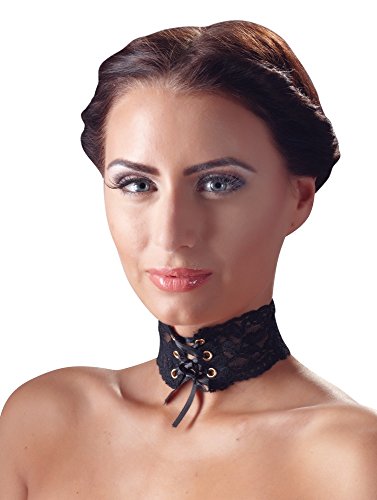 Cottelli Collection Acessoires- elegantes Halsband für Frauen, sexy Halsschmuck aus Spitzenband, verstellbarer Choker, schwarz