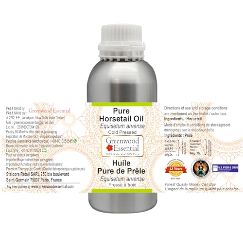 Image of Greenwood Essential Pure Horsetail Oil (Equisetum arvense) | Cold Pressed | Natural | Undiluted | For Diluting Essential Oils | For Hair, Skin & Massage | Men & Women | 300ml