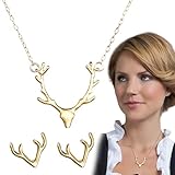 Scinzene Trachtenschmuck Damen Set, Hirschgeweih Halskette und Elch Ohrringe mit Geschenkbox - Elegante Dirndl Kette und Trachten Schmuck für Damen zu Oktoberfest und Bayerischen Festen
