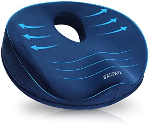 SAHEYER Donut Pillow for Tailbone Pain Relief and Hemorrhoids, Memory Foam Donut Cushion for Sciatica Nerve, Seat Cushion Butt Pillow for Men Women at Home Office Chair Car Long Sitting Comfort, Blue