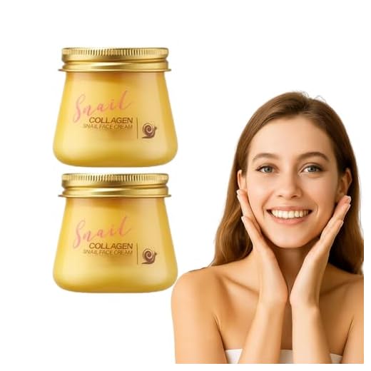 Crema facial de colágeno de caracol con mucina - Hidratante profunda para todo tipo de piel - Crema reafirmante con colágeno y elastina - Crema facial iluminadora para mujeres, 80g (2 Cajas)