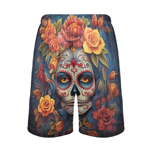 ALAZA Dia Muertos Mexican Day Of The Dead Girl Sugar Skull Men's Pajama Shorts with Pockets2