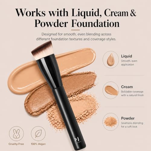 JoMay Flat Top Kabuki Foundation Brush, Angled Makeup Brush for Liquid Foundation, Dense Soft Vegan Bristles, Streak-Free Full Coverage Blending Brush for Beginners & Daily Makeup, 1 PCS - image 5