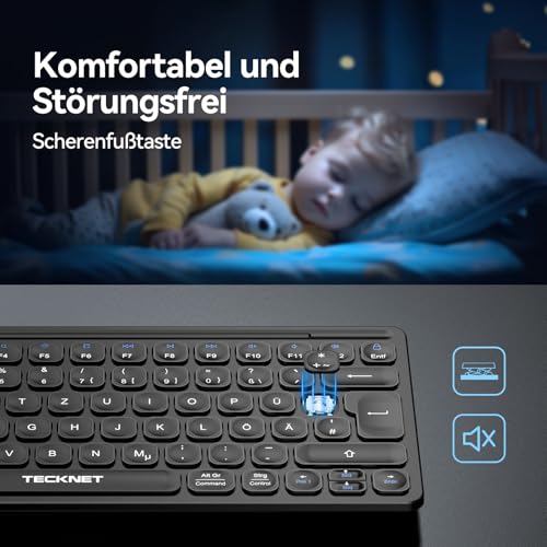 TECKNET Mini Kabellose Tastatur, Deutsches Layout (QWERTZ), USB-Anschluss, PC Tastatur mit Multimedia-Hotkeys für Computer, Laptop, Windows, Mac, Schwarz