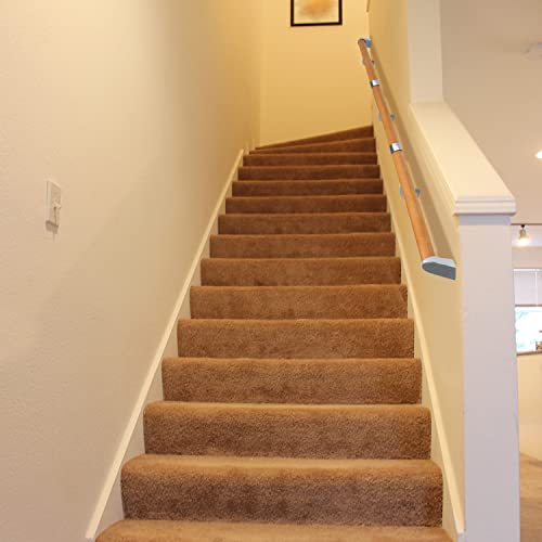 Houseaid 6.9 Ft Wood Handrail For Indoor Stairs, Solid Beech Stairs Handrail With Metal Alloy Brackets, 1-2/5” Round, Wall Mounted #TOP2