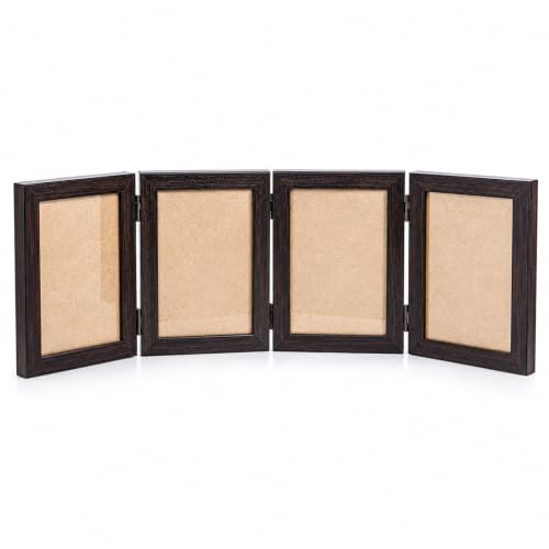 Image of GOLDEN PEACOCK 4x6 Dark Brown 4-Panel Hinged Photo Frame, Foldable