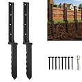Fence Post Repair Kit 2 Pcs,30" Heavy Duty Fence Post Stake Spike with Black Powder-Coated,Thickened Anchor Ground Spike for Repair Tilted/Broken Wood Fence Post