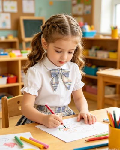 Image of Betusline Girls Skirt Set JK School Uniform 2-Piece Outfit - Short Sleeve Shirt with Bow & Pleated Skirt 4T-14Y