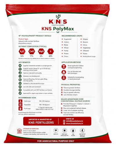 Image of KNS PolyMax Natural Mineral Fertilizer | Polysulphate-Based Multi-Nutrient Fertilizer | Provides Potassium, Calcium, Magnesium & Sulphur | Suitable for Fruits, Vegetables & Field Crops | 1 kg