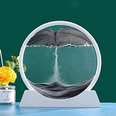 Movable Sand Art Picture Decoration, Round 3D Plastic Flowing Sand Painting Deep Sea Sand Landscape in Motion Decompressed Hourglass Desktop Decoration Ornament for Home Living Room Office Black Cover