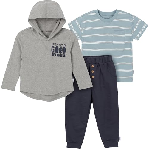 Gerber Toddler Boys 3-Piece Top Hooded Top and Jogger Set Indigo 2T
