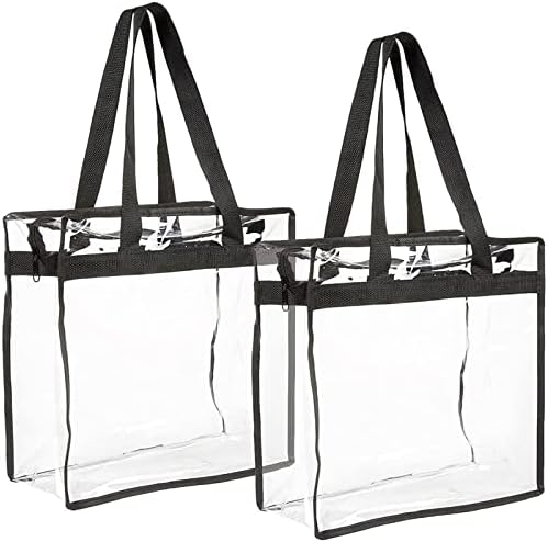 Juvale 2 Pack Clear Stadium Approved Tote Bags, 12x6x12 Large Totes with Zippers, Handles for Concerts, Sporting Events