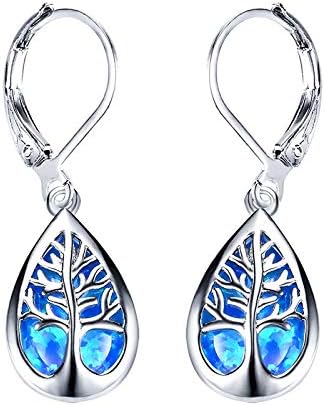 925 Sterling Silver Jewelry Exquisite Water Drop Blue White Fire Opal Life Tree Dangle Earrings For Women