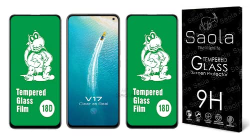 Image of Saola 18D Tempered Glass With Inbuilt AirBag Borders For Vivo V17 (Pack Of 2) with Free Installation Kit. Full screen Coverage - 6.44 inch