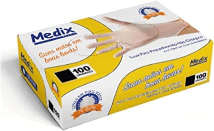 Luva Vinil Saúde Sem Pó Medix Brasil Tamanho P - Caixa Com 100 Unidades