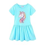 Mud Kingdom Little Girls Cotton Dress Cute Unicorn Blue Summer Casual 6-7 Years