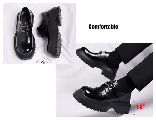 Men's Patent Leather Big Round Toe Platform Buckle Loafers Fashion Heighten Thick Cushion Comfortable Slip On Business Dress Derby Shoes for Party Wedding3
