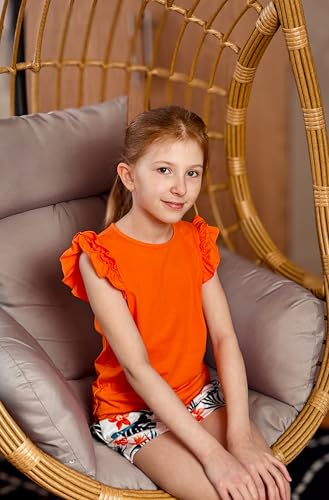 Image of Arshiner Girls 2 Piece Outfits Summer Clothes Ruffle Short Sleeve Shirts Top and High Waist Paper Bag Shorts Set with Pockets