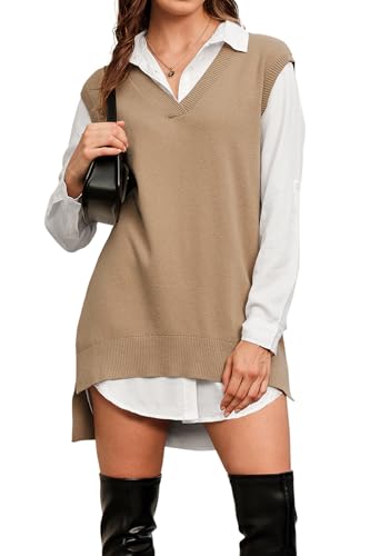 Arach&Cloz Women's Wool Blend Side Slit High Low V Neck Oversized...