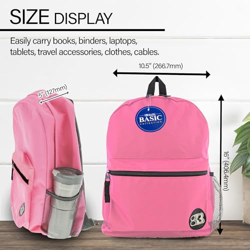 BAZIC School Backpack 16" Fuchsia, Lightweight School Bag Padded Back & Adjustable Strap for Students, Travel Bag Fit A4 Notebook, 1-Pack - Thumbnail 2