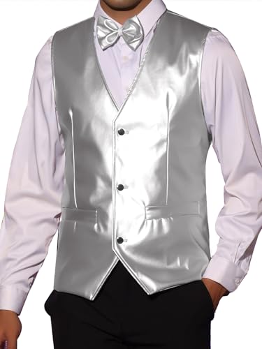 Lars Amadeus Waistcoat for Men's PU Faux Leather Western Vest Bowtie