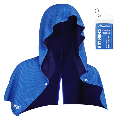 Cooling Hoodie Towel: Cooling Towels for Neck and Face, Instant Cool When Wet, UPF 50 Sun Protection, Cool Towel for Hot Weather, Great for Sports, Gym, Golf, Camping - Blue