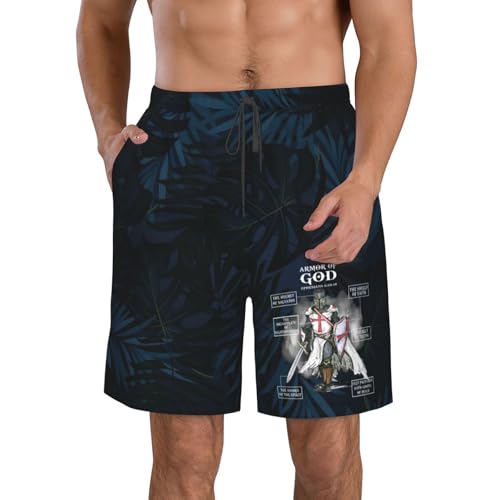 Men's Swim Trunks Bathing Suit Hawaiian Swimsuits Armor of God Bible Verse Great Gift for Religious Beach Shorts,
