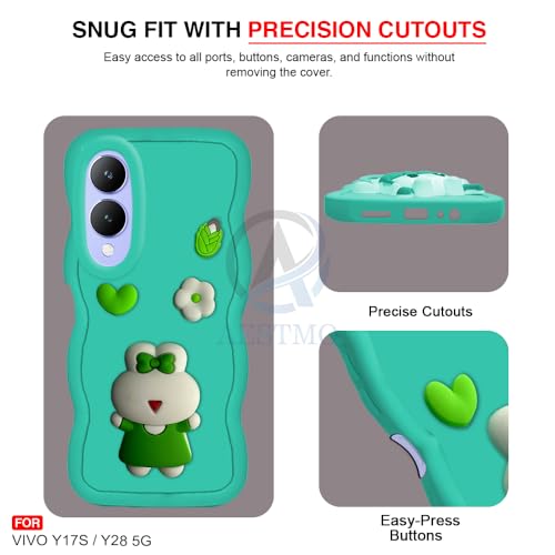 Image of AESTMO Back Case Cover for Vivo Y17S / Y28 | 3D Cute Fun Cartoon Characters | Anti Slip Grip Cute Wave Curly Frame Shape | Full Body Protection Back Cover for Vivo Y17S / Y28 (MintGreen)