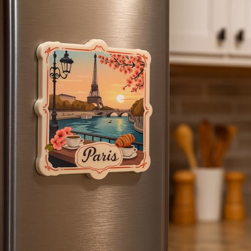 Image of Naxon Paris City Theme Souvenir Wooden Fridge Magnet | Eiffel Tower Design 3x3 Inch Stylish Refrigerator Magnet for Kitchen & Home Decor | Travel Souvenir Gift from Paris | Pack of 1