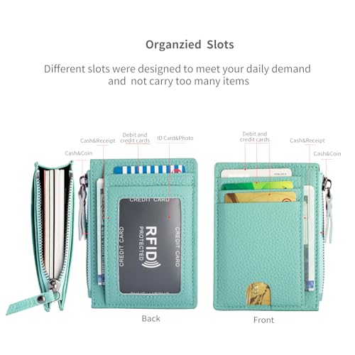 Image of Slim Wallet for Women Small Leather RFID Blocking Credit Card Holder Minimalist Front Pocket Wallet with Coin Purses & Pouches,Lake Blue