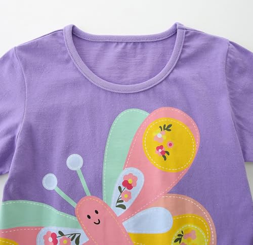 Image of Toddler Girls T-Shirt Short Sleeve Shirt Unicorn Bunny Print Cute Summer Tops Tees Dinosaur Graphic